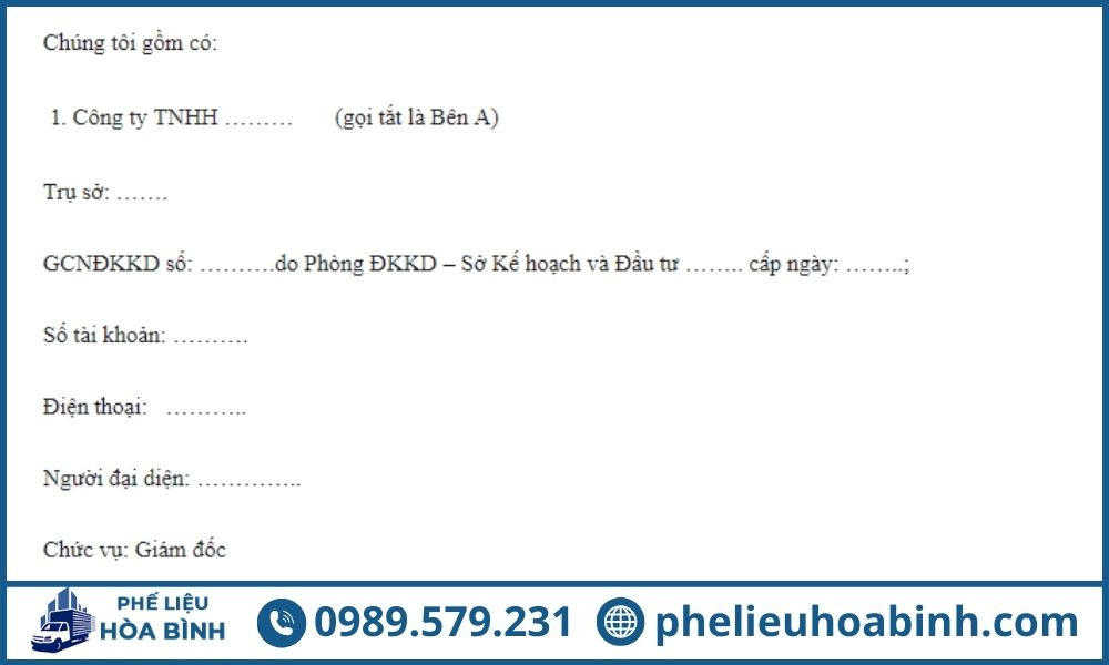 Cấu trúc lập hợp đồng thu mua phế liệu chuẩn